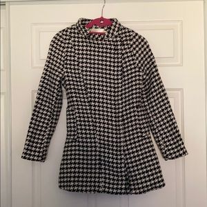 Black and White Houndstooth Tweed Coat